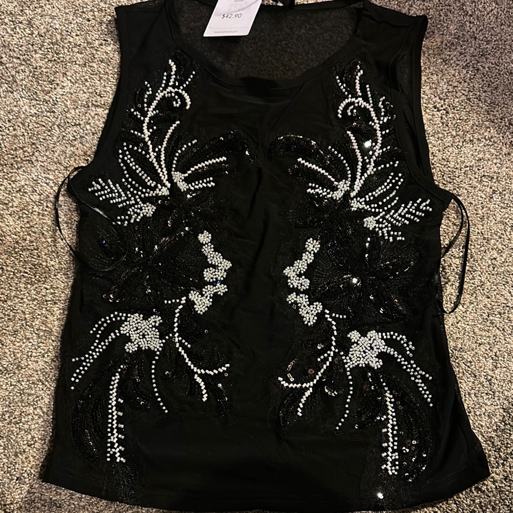 Akira Embellished Black Sleeveless Top